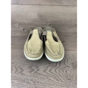 Crocs Walu Mule Sandals Tan Canvas Slip On Shoes Womens Sz W11 Casual 200034